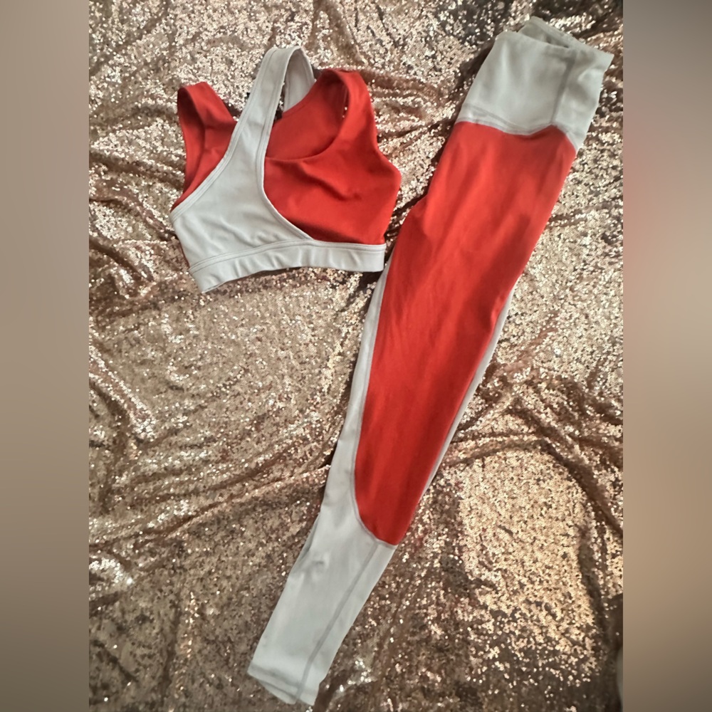 Womens small Orange and light grey Activewear Set nwot